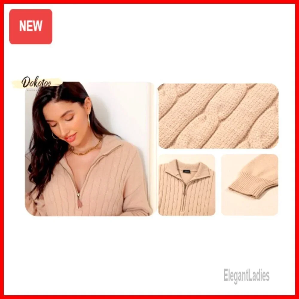 Quarter Zip Ribbed Cable Knit Pullover Sweater Casual Winter Wear
